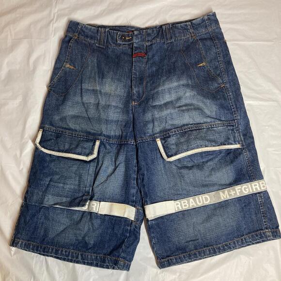 Vintage Men’s 36 Marithe Francois Girbaud Jean Shorts Blue Denim Y2K White Strip